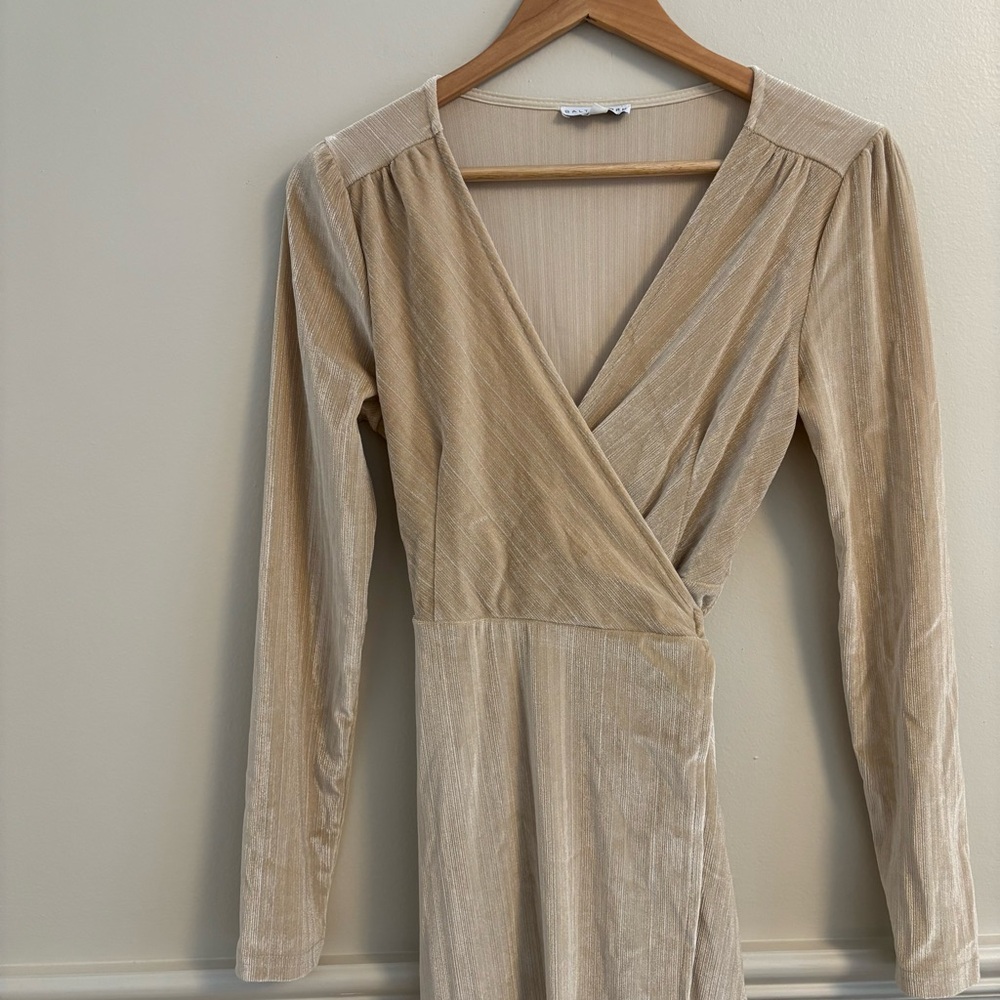Baltic Born Champagne and Gold Long Sleeve Wrap Maxi Dress